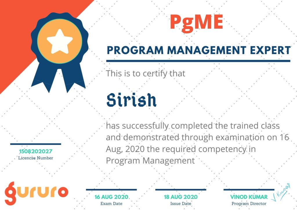 Program Management Expert PgME Sirish | 1