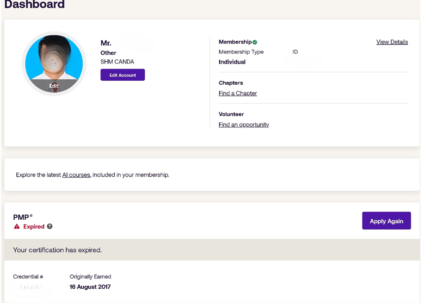 Expired PMP Account